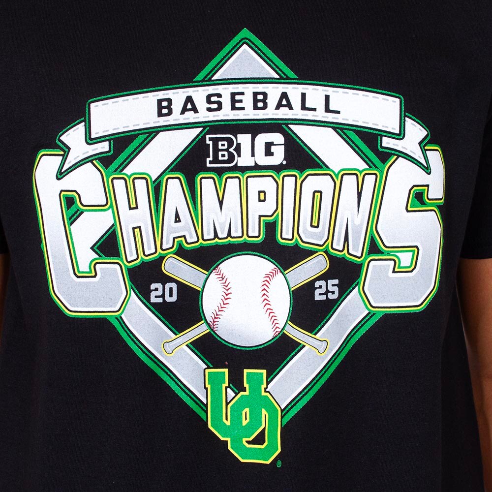 Big Ten Champs, Blue 84, Black, Crew Neck, Cotton, Men, Baseball, Interlocking UO, Postseason, Big Ten, Regular Season, Champions, T-Shirt, 974175
